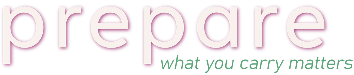 Text 'prepare what you carry matters' in pink and green on a white background