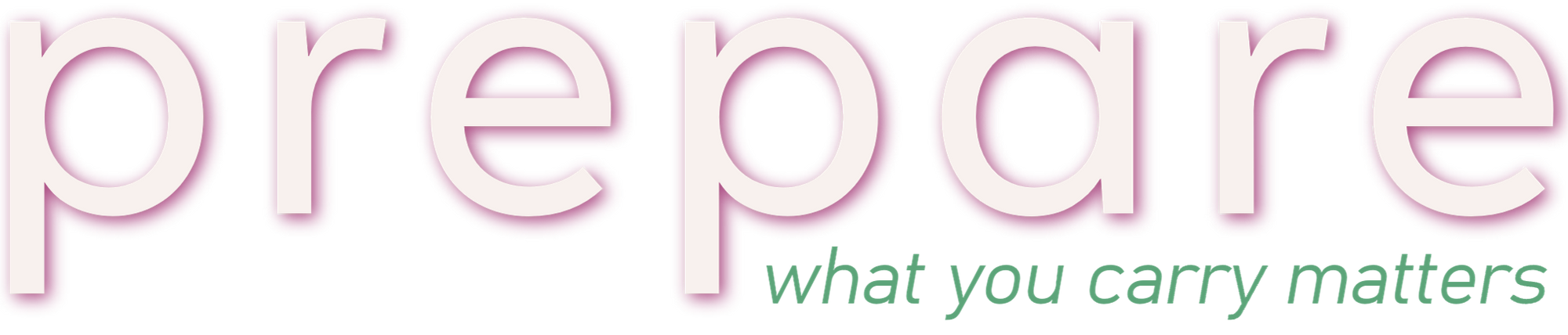 Text 'prepare what you carry matters' in pink and green on a white background