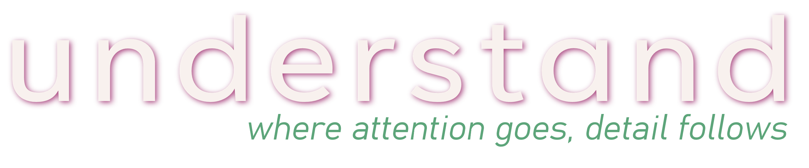 Logo with the word 'understand' and tagline 'where attention goes, detail follows' in pink and green.